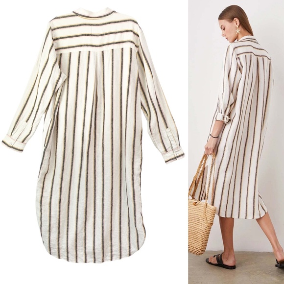 Rails Val Linen Shirt Dress Midi in Hermosa Stripe Sz L - Picture 2 of 14